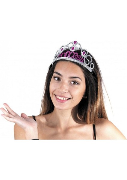 Zeroshop Gümüş Renk Prenses Yazılı Parti Tacı 60 cm