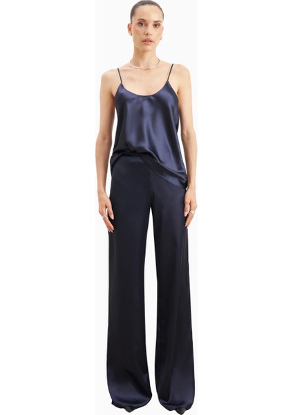 Formal Satin Straight Leg Trousers Saten Düz Paça Kadın Pantolon