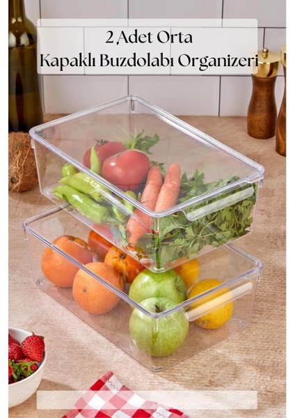 2 Li Kapaklı Buzdolabı Organizeri & Buzdolabı Düzenleyici 4,5 Lt