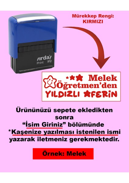 Öğretmen Kaşesi - Yıldızlı Aferin, 912 (51mm*19mm) Otomatik Kaşe