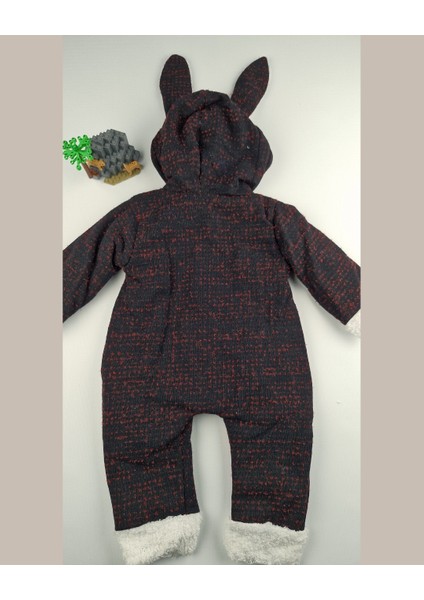 Pamuklu Welsoft Bebek Tulumu Tavşan Kulaklı Kapüşonlu & Düğmeli Siyah - 9-24 Ay modelleri