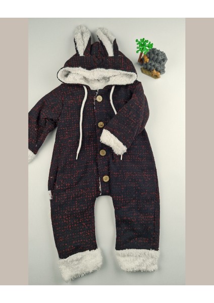 Pamuklu Welsoft Bebek Tulumu Tavşan Kulaklı Kapüşonlu & Düğmeli Siyah - 9-24 Ay indirimleri