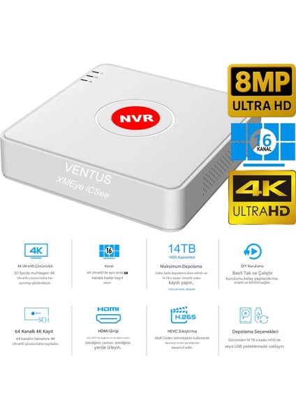 8mp Xmeye Icsee 16 Kanal Kayıt Cihazı Nvr 4K indirimleri