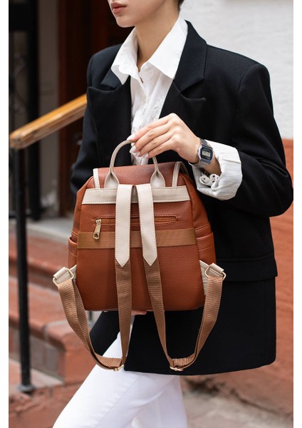 Asel Çanta,toka Detaylı, Taba açık vizon Suni Deri Bayan Sırt Çantası modelleri