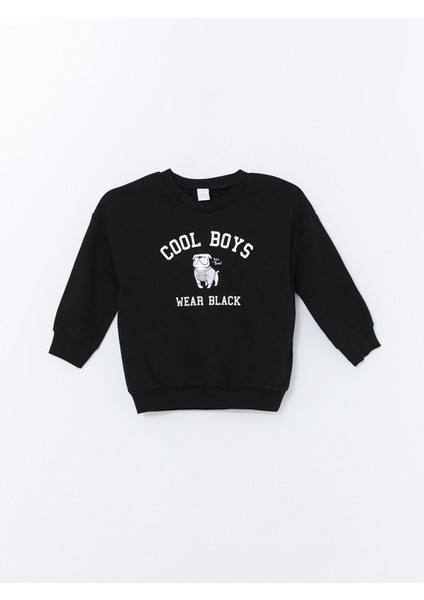 Yeni Sezon Bisiklet Yaka Baskılı Erkek Bebek Sweatshirt
