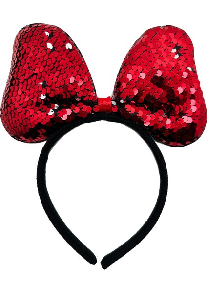 Zeroshop Renk Değiştiren Pullu Payetli Fiyonk Parti Tacı Kırmızı Gümüş Renk 20X16 cm