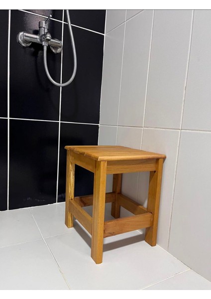 Banyo Taburesi kayın ağacından 39cm yüksekliği klasik açık meşe