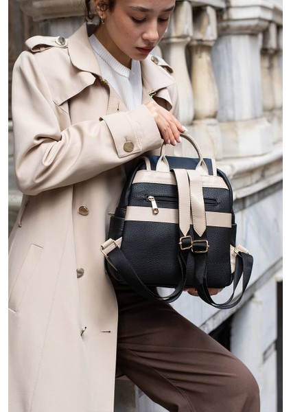 Asel Çanta,toka Detaylı, Siyah açık vizon Suni Deri Bayan Sırt Çantası fiyatları