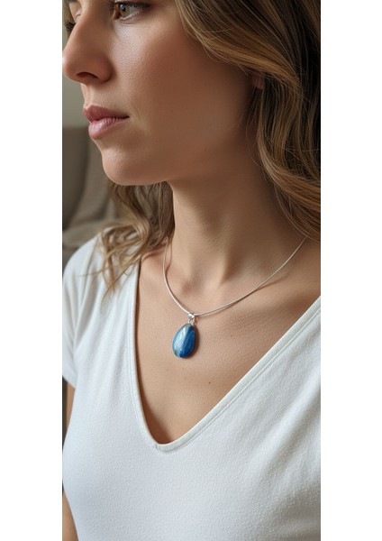 Mavi Akik Doğal Taş Kolye - Paslanmaz Çelik Zincirli, Enerji Veren Şifa Taşı fiyatları
