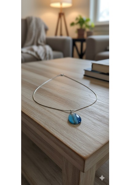 Mavi Akik Doğal Taş Kolye - Paslanmaz Çelik Zincirli, Enerji Veren Şifa Taşı modelleri