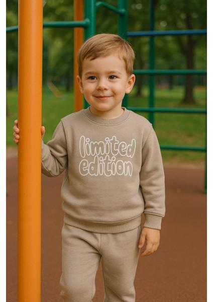 Erkek Çocuk Kışlık Eşofman Takımı Limited Edition Yazılı Pamuklu Üç Iplik Şardonlu Günlük Kombin 2-3-4-5-6 Yaş