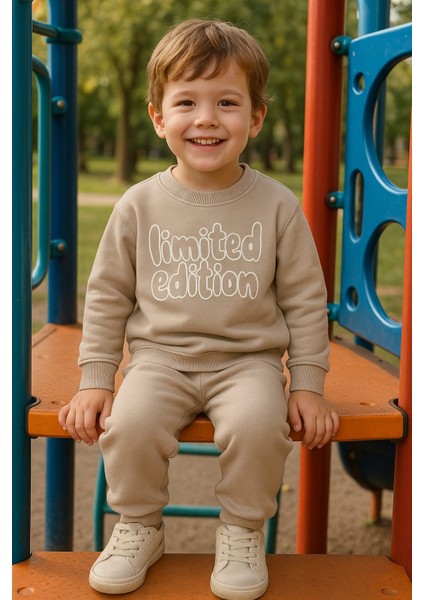 Erkek Çocuk Kışlık Eşofman Takımı Limited Edition Yazılı Pamuklu Üç Iplik Şardonlu Günlük Kombin 2-3-4-5-6 Yaş indirimleri