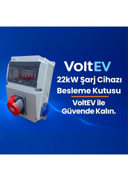 Elektrikli Araç Şarj Cihazı Kombinasyon Kutusu-22kW Uyumlu, 5x32A+2x16A Priz, Mutlusan Kaçak Akım Korumalı Besleme Kutusu