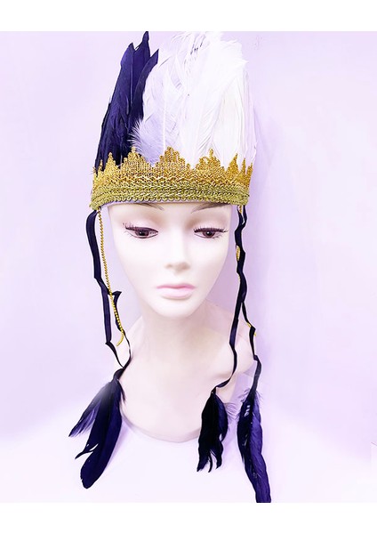 Zeroshop Siyah Beyaz Renk Tüylü Kızılderili Başlığı | Taraftar Başlığı