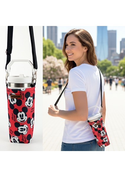 Woody Cord 1 Litrelik Matara Kılıfı Su Şişesi Taşıma Çantası Water Bottle Bag Mickey Mause