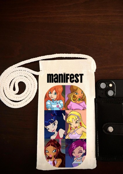 Lewiba Manifest Winx Tasarımlı Çift Örgülü Halat Ip Premium Baskı Kalites Pasaport Telefon Çantası