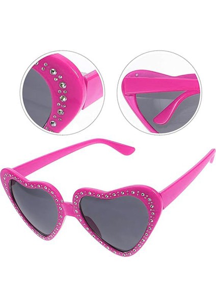 Zeroshop Kalp Şekilli Taşlı Parti Gözlüğü Pembe Renk 6X16 cm