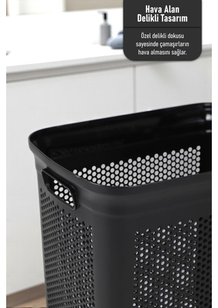 Slim Kapaklı Dekoratif Kirli Çamaşır Sepeti 45 Litre - Siyah modelleri