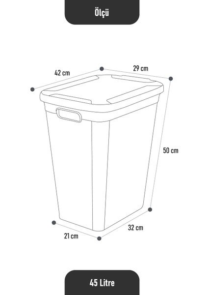 Slim Kapaklı Dekoratif Kirli Çamaşır Sepeti 45 Litre - Siyah indirimleri
