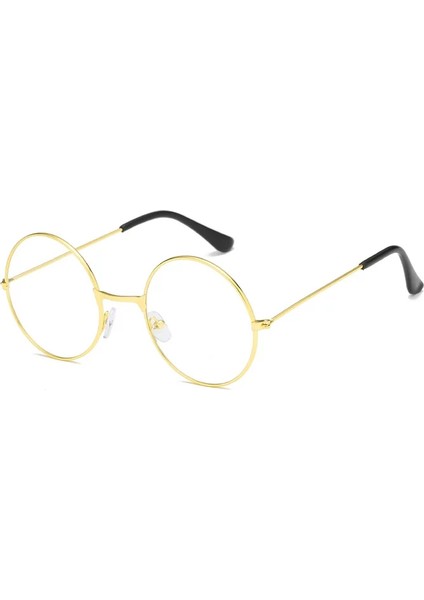 Zeroshop Yuvarlak Cam John Lennon Tarzı Hippi Imaj Gold Çerçeveli Şeffaf Gözlük