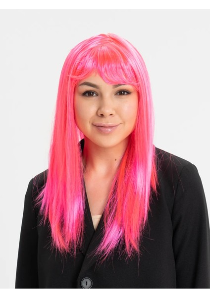 Zeroshop Şeker Pembesi Koyu Pembe Renk Uzun Düz Parti Peruğu