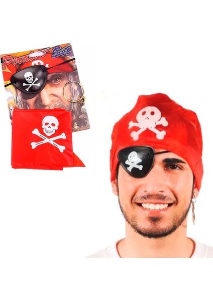 Zeroshop Korsan Bandana Korsan Göz Maskesi ve Korsan Küpesi 3 Lü Kostüm Seti