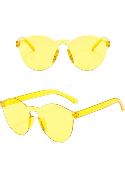 Zeroshop Sert Mika Oval Şekilli Çerçevesiz Sarı Gözlük Retro Parti 5X14 cm