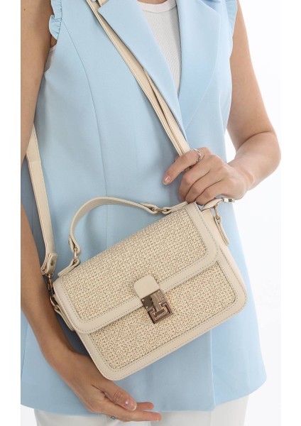 ,kilit Detaylı, Hasır Nakışlı,günlük ,şık,krem bayan Çapraz Çantası fiyatları