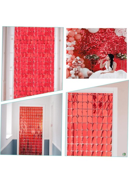Zeroshop Ekstra Metalize Kırmızı Renk Disko Dikdörtgen Kesim Kapı Perdesi Dekorasyon 1x2 Metre