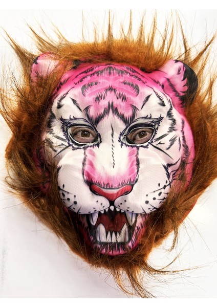 Zeroshop Kahverengi Saçlı Pembe Yüz Kurt Maske Kaplan Maske Mega Peluş 26 No