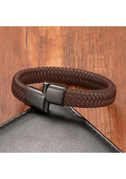 Kahve Deri Örgü Çelik Bileklik 33513B4D5 modelleri