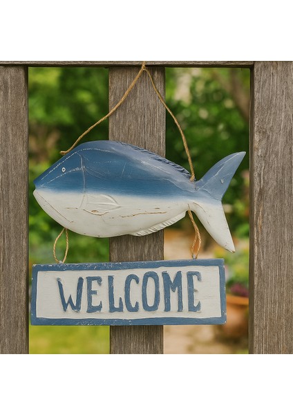 Askılı Ahşap Balık Welcome Karşılama Panosu Tabela Duvar Kapı Dekorasyon Ürünü