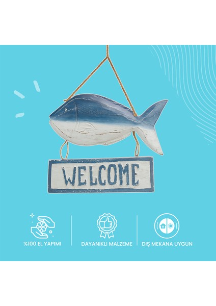 Askılı Ahşap Balık Welcome Karşılama Panosu Tabela Duvar Kapı Dekorasyon Ürünü fırsatları