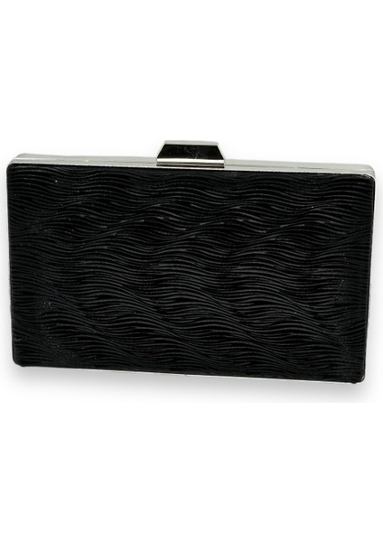 Siyah Renk Lazer Su Yolu Desenli Abiye Çanta Gece Çantası Düğün Nişan Kına Çantası