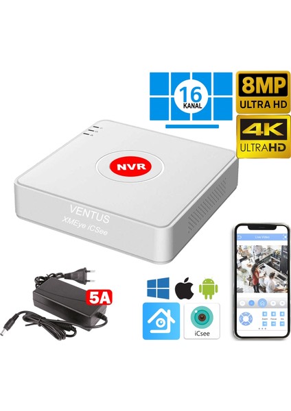 8mp Xmeye Icsee 16 Kanal Kayıt Cihazı Nvr 4K