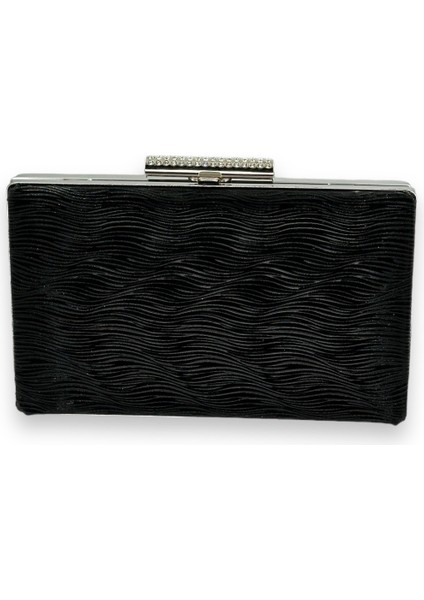 Siyah Renk Lazer Su Yolu Desenli Abiye Çanta Gece Çantası Düğün Nişan Kına Çantası