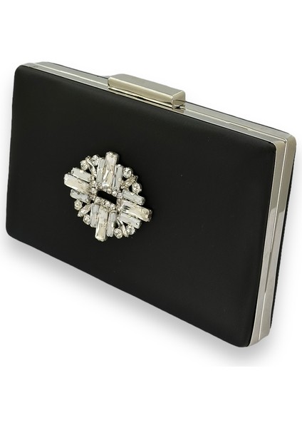 Siyah Renk Çizilmeyen Saten Gümüş Taşlı Abiye Çanta Düğün Nişan Çantası fiyatları