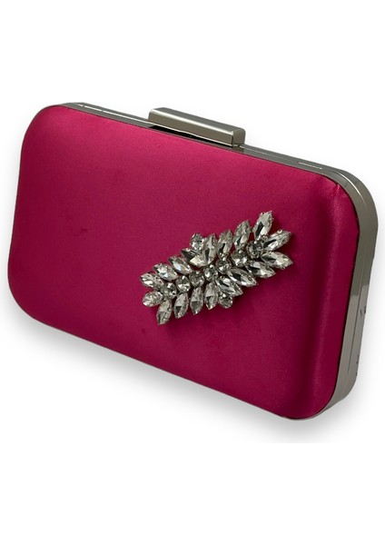 Fuşya Renk Saten Gümüş Kasalı Gümüş Taşlı Abiye Çanta Gece Çantası Düğün Nişan Portföy fiyatları