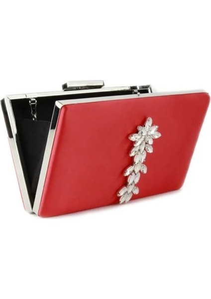 Kırmızı Saten Gümüş Renkli Taşlı Abiye Çanta Gece Çantası Nişan Çantası fiyatları