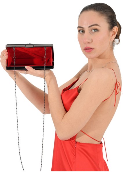 Siyah Sıvama Saten Kristal Taşlı Abiye Çanta Gece Çantası Nişan Düğün Çantası modelleri