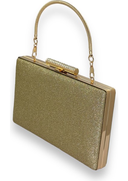 Altın Gold Dore Renk Simleri Dökülmeyen Ithal Kumsim Metal Saplı Taşlı Kasalı Abiye Çanta fiyatları