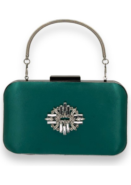 Yeşil Renk Saten Gümüş Kasalı Gümüş Taşlı Kulplu Saplı Abiye Gece Çantası Düğün Portföy fiyatları