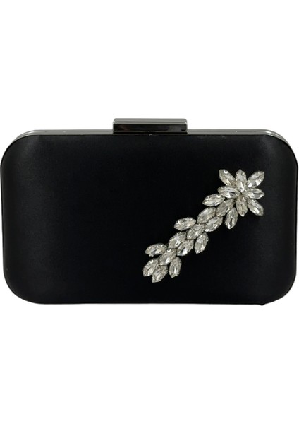 Siyah Renk Saten Gümüş Kasalı Gümüş Taşlı Abiye Çanta Gece Çantası Düğün Nişan Portföy fiyatları