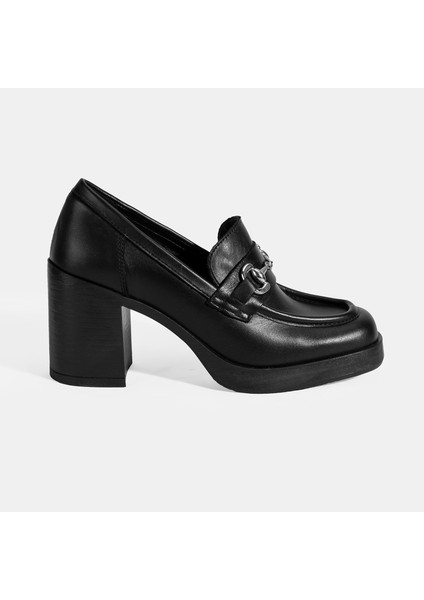 Kadın Siyah Metal Toka Detaylı Kalın Topuklu Loafer fiyatları