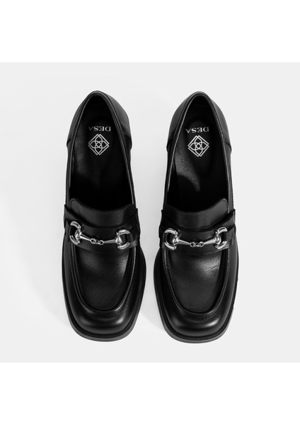 Kadın Siyah Metal Toka Detaylı Kalın Topuklu Loafer