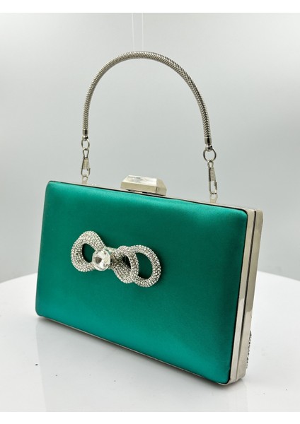 Yeşil Renk Saten Gümüş Kasalı Gümüş Taşlı Abiye Çanta Gece Çantası Düğün Nişan Portföy fiyatları
