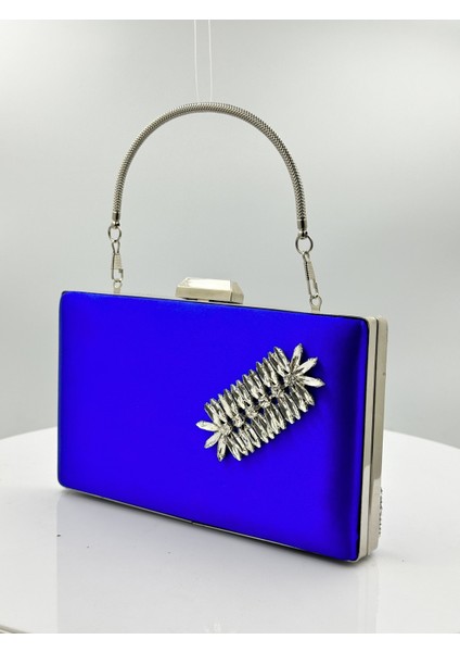 Saks Mavisi Renk Saten Gümüş Kasalı Gümüş Taşlı Abiye Çanta Gece Çantası Düğün Nişan Portföy fiyatları