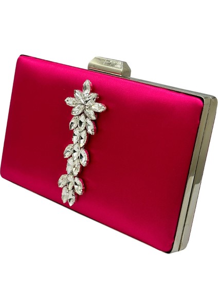 Fuşya Saten Gümüş Renkli Taşlı Abiye Çanta Gece Çantası Nişan Çantası fiyatları