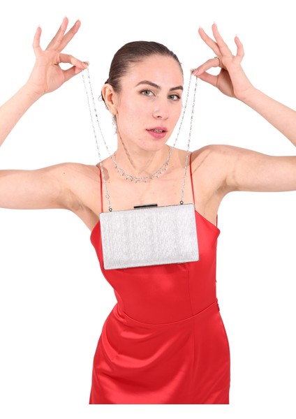 Gümüş Lame Renk Abiye Çanta Zincirli Çanta Nişan Düğün Çantası El Yapımı Çanta El Çantası fiyatları