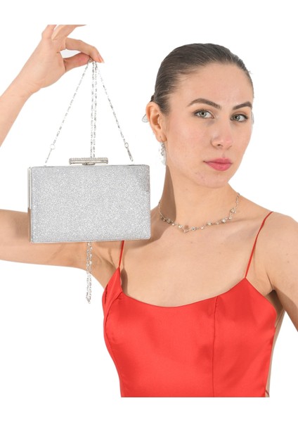 Gümüş Lame Renk Simli Abiye Çanta Gece Çantası Düğün Çantası modelleri